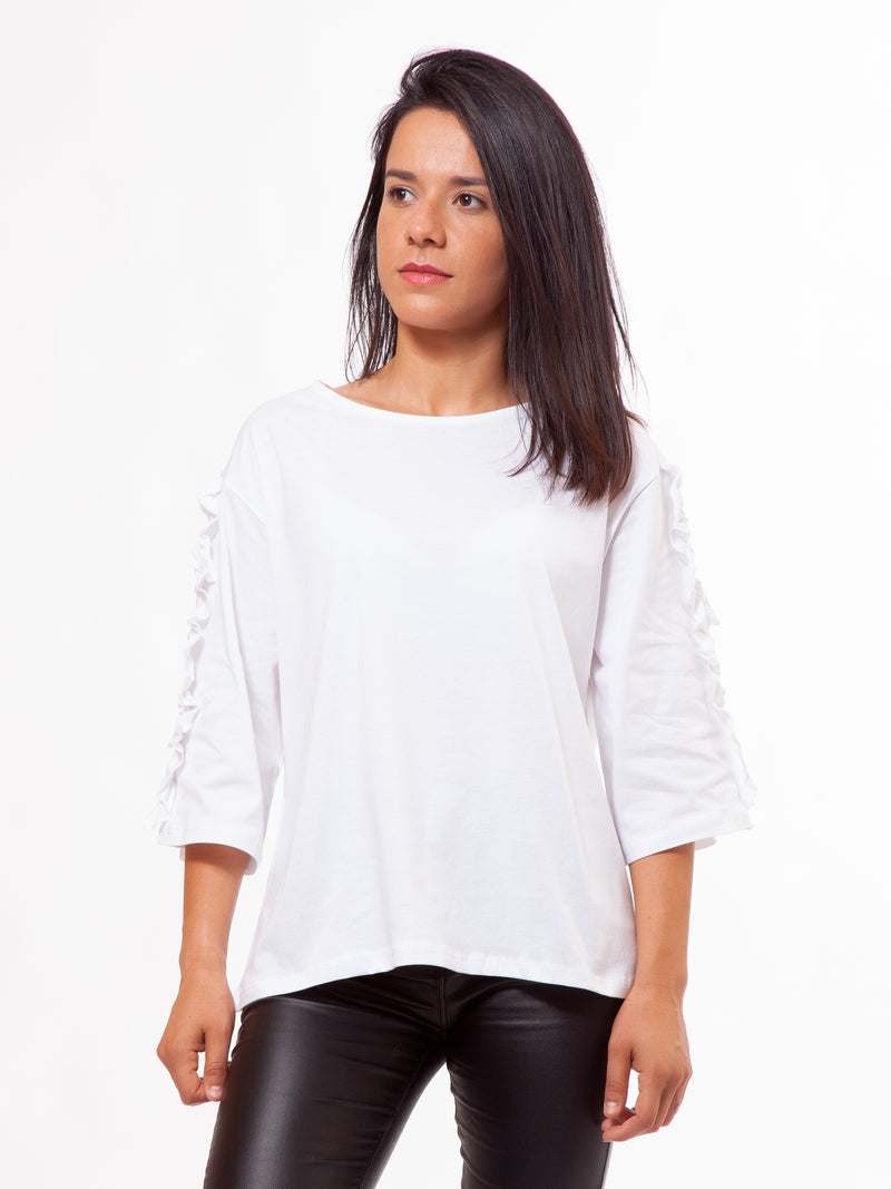 Ruffled Sleeve Top white organic t-shirt