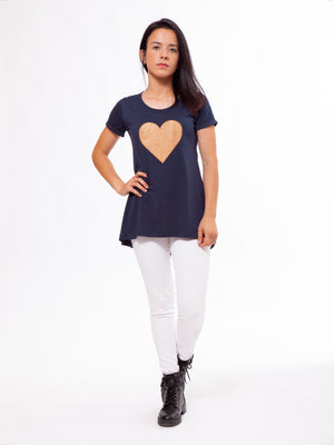 Cork HEART Top blue organic t-shirt