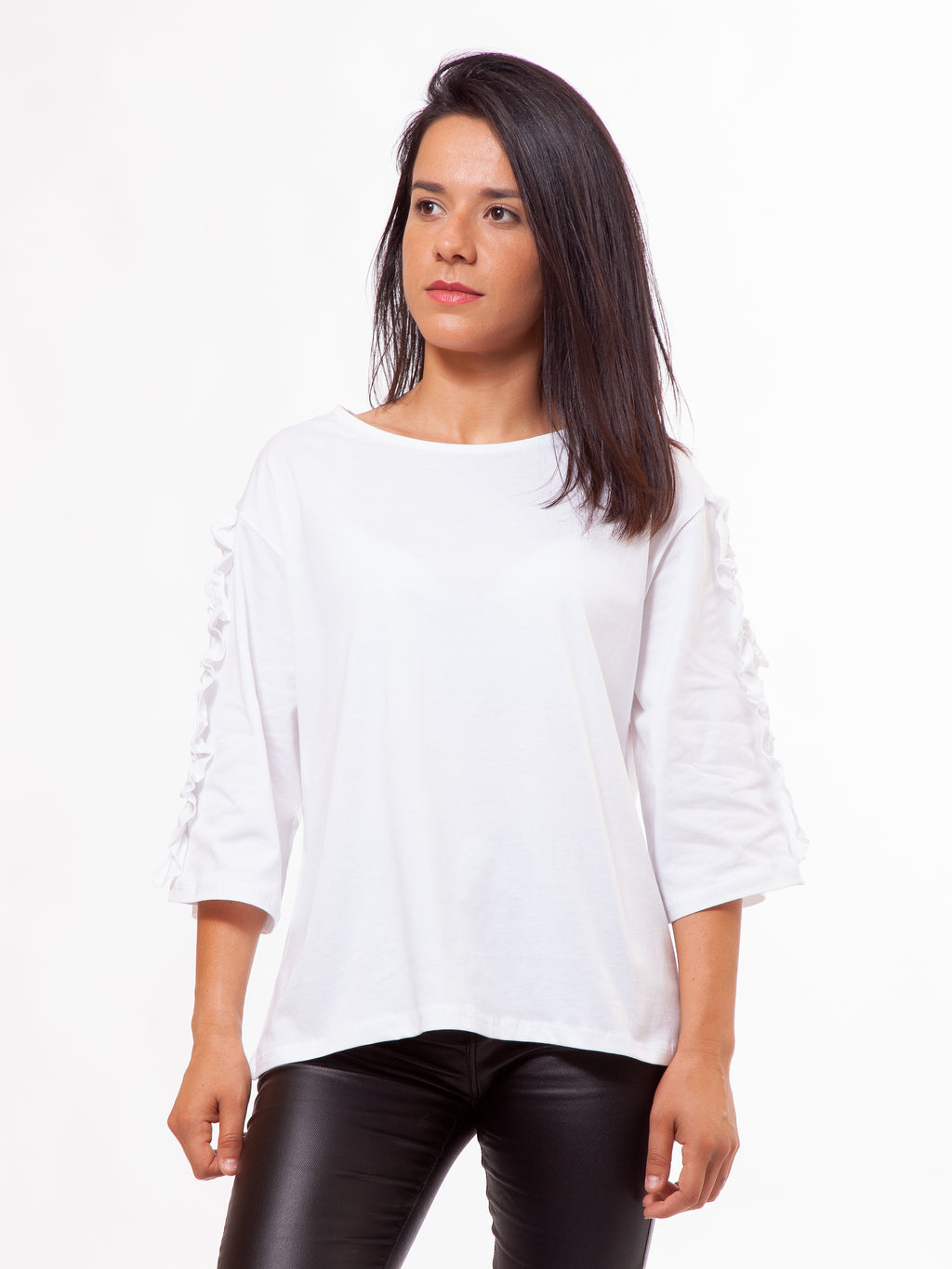 Ruffled Sleeve Top white organic t-shirt