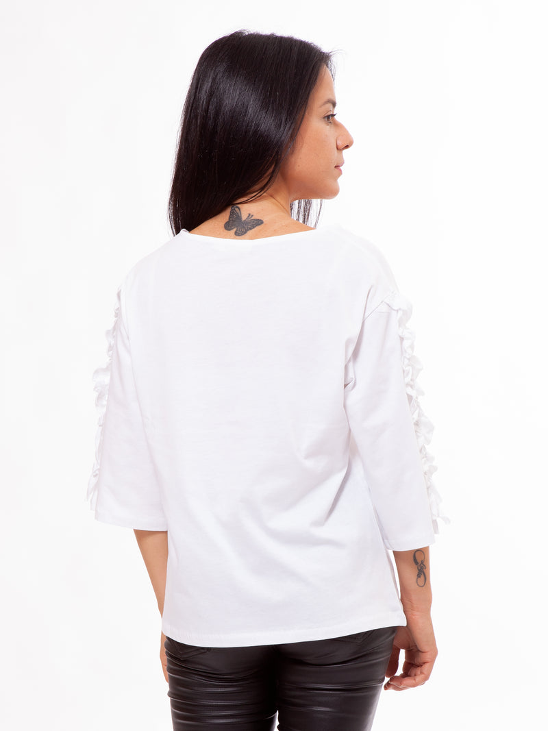 Ruffled Sleeve Top white organic t-shirt back