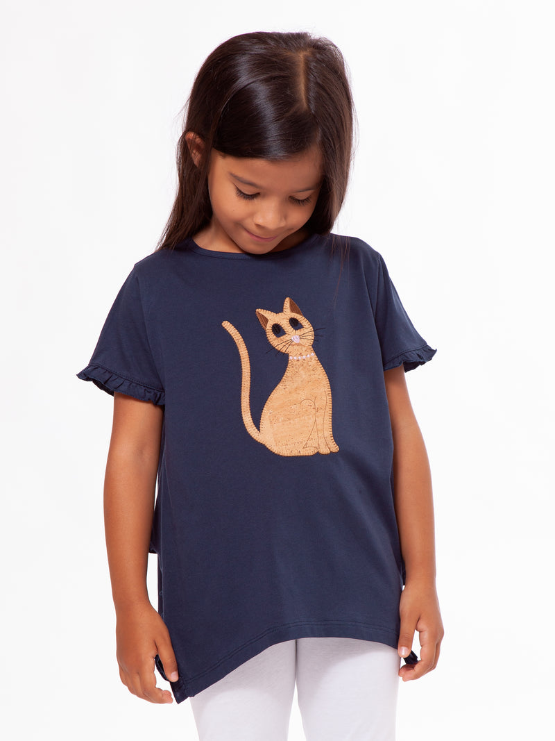 Kids Cork CAT Top blue organic t-shirt